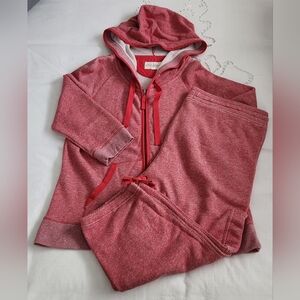 Eddie Bauer Women's full-zip Hoodie and jogger Lounge crop pants set (red XL)